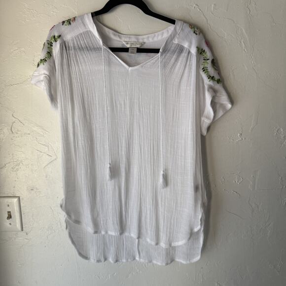 Christopher & Banks Shirt Womens Petite Medium Embroidered‎ Paisley Boho Top - Picture 2 of 9